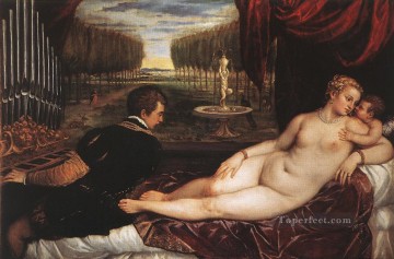  Cupid Canvas - Venus with Organist and Cupid nude Tiziano Titian